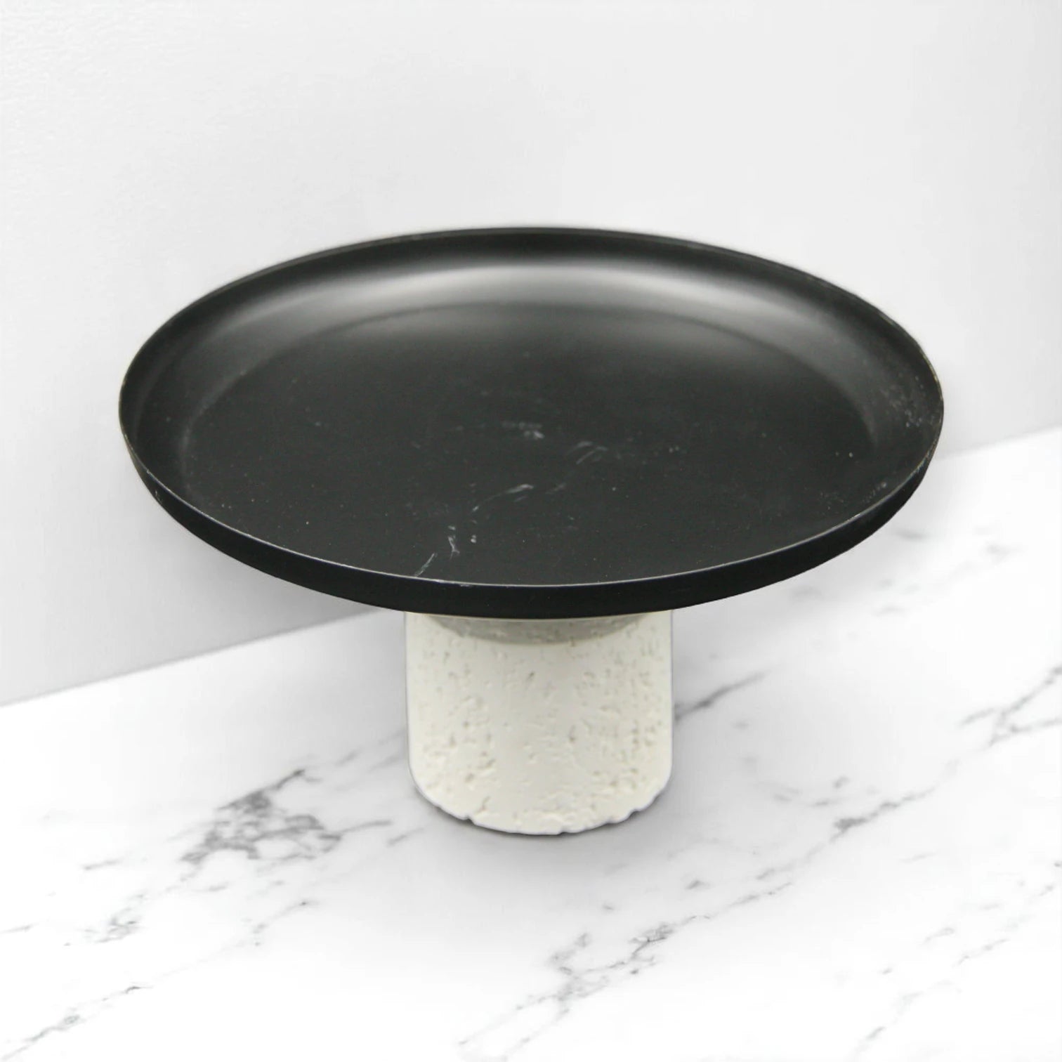 Modern Sculptural Mortar & Pestle piece - White Porous Stone Bowl & Black Hemisphere Pestle - Multi-Purpose Kitchen Grinder & Decorative Piece - Damoo