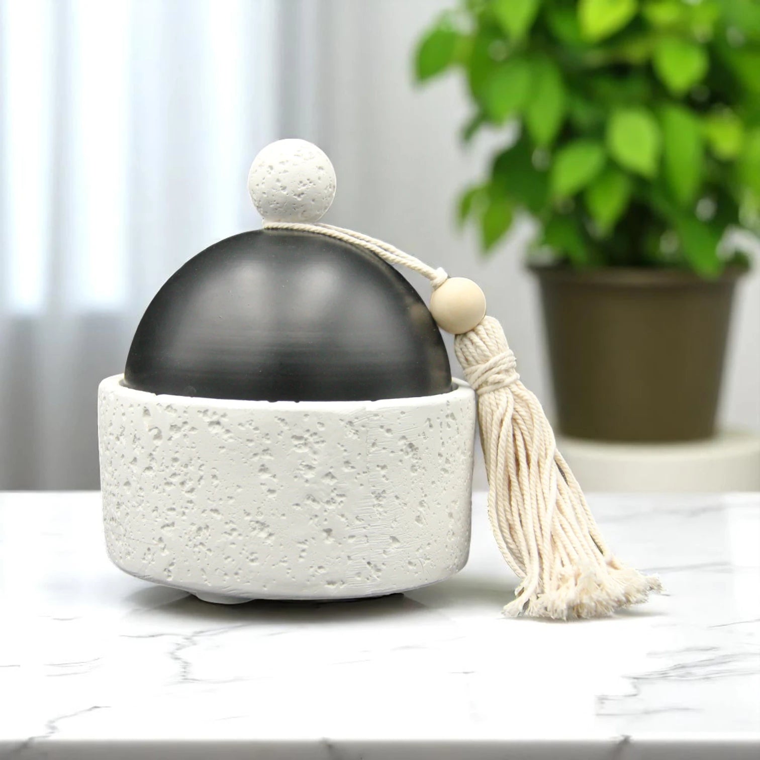 Modern Sculptural Mortar & Pestle Set - White & Black Real Stone - Multi-Purpose Culinary & Decorative Tool - Damoo