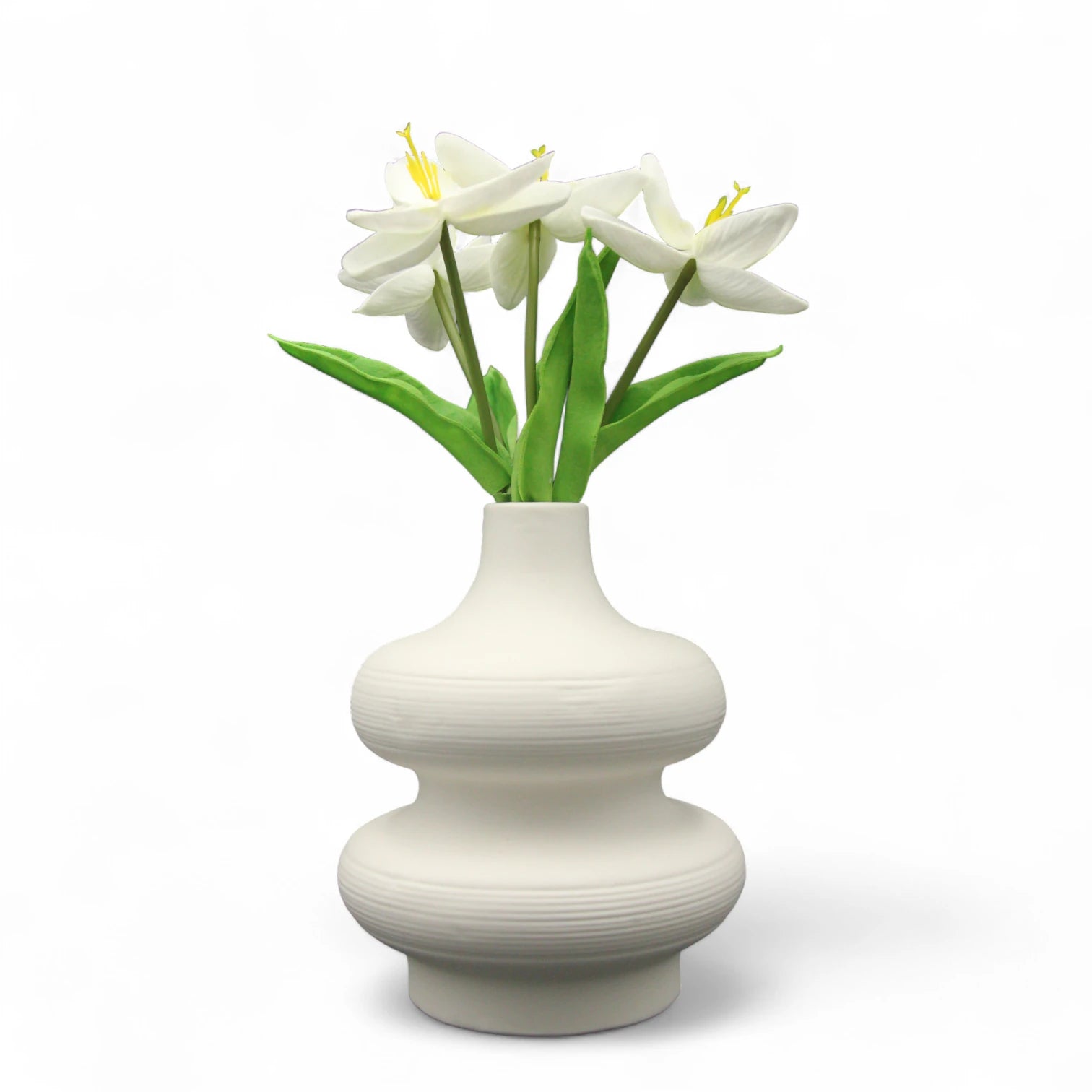Modern Sculptural White Ceramic Flower Vase – Wavy Minimalist Design for Tabletop, Shelf, and Home Decor Styling - Damoo