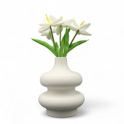 Modern Sculptural White Ceramic Flower Vase – Wavy Minimalist Design for Tabletop, Shelf, and Home Decor Styling - Damoo
