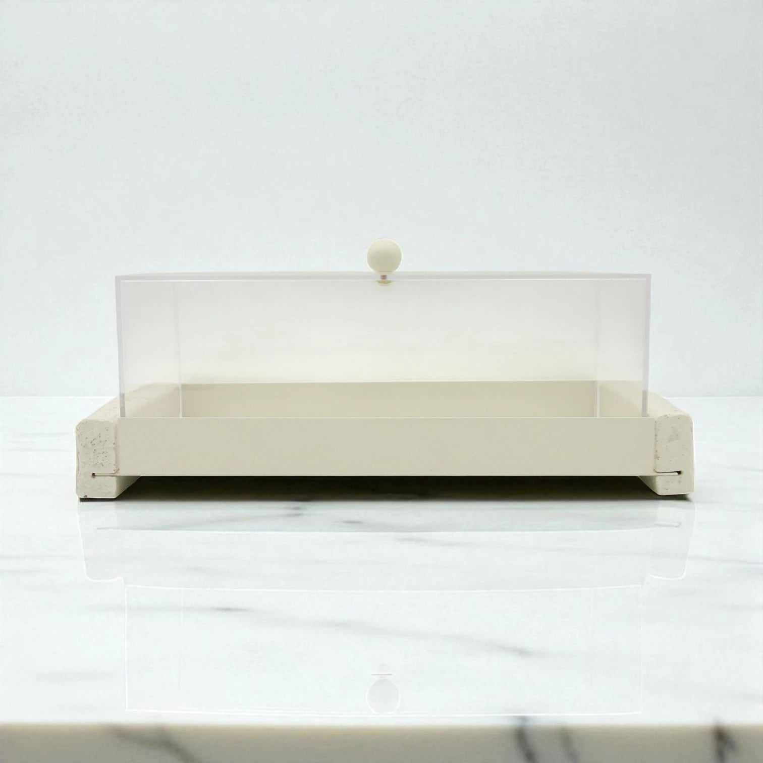 Modern Serving Tray with Clear Acrylic Lid – Minimalist White Display Stand with for Pastries, Desserts & Stylish Organization - Damoo