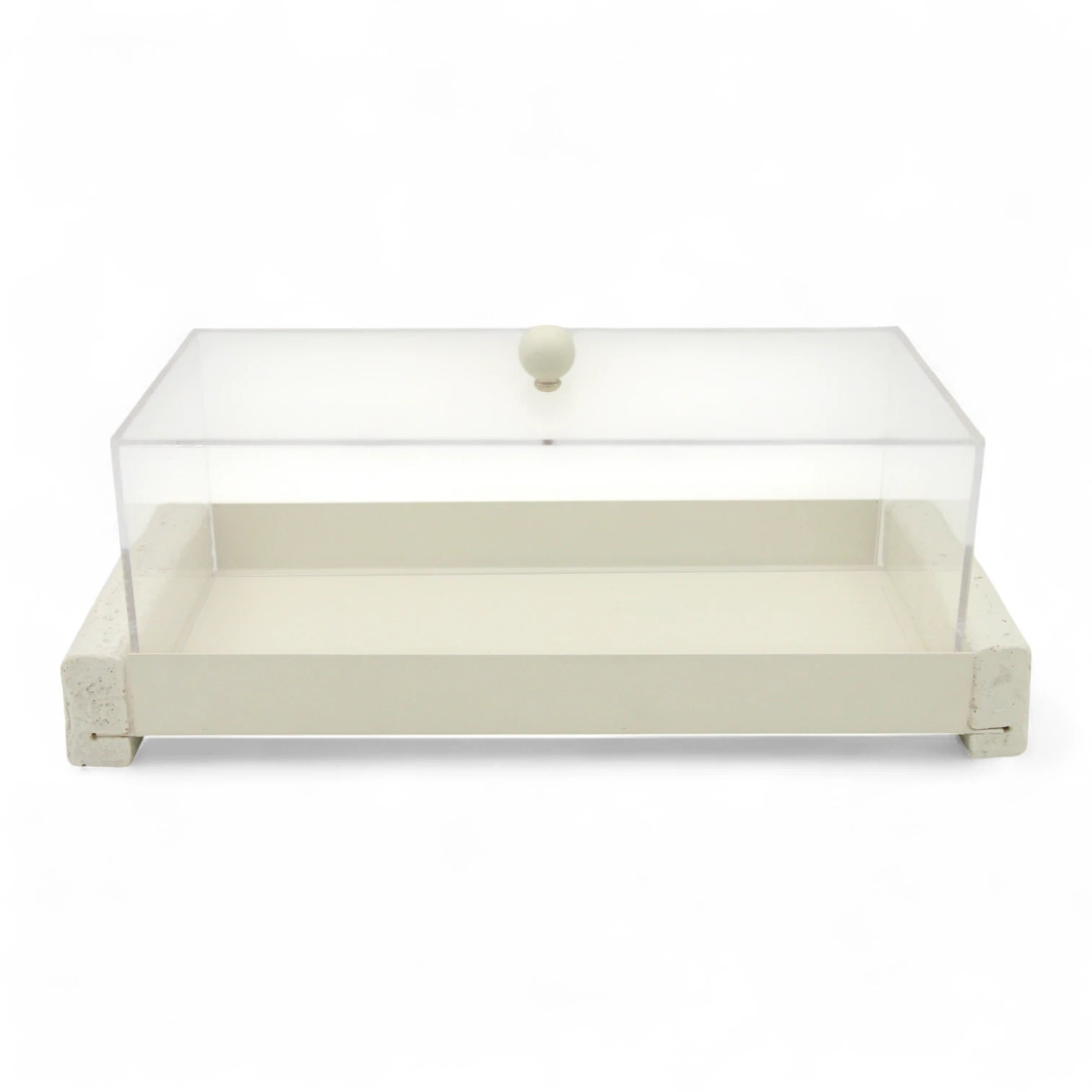 Modern Serving Tray with Clear Acrylic Lid – Minimalist White Display Stand with for Pastries, Desserts & Stylish Organization - Damoo