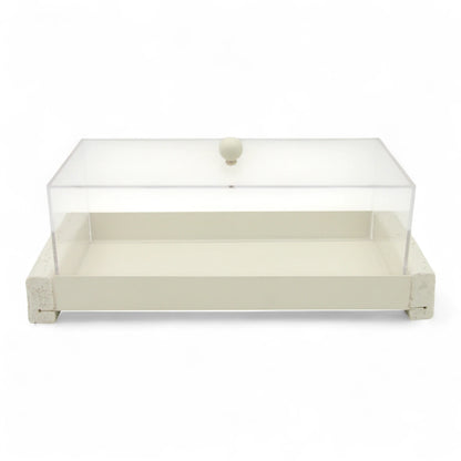 Modern Serving Tray with Clear Acrylic Lid – Minimalist White Display Stand with for Pastries, Desserts & Stylish Organization - Damoo