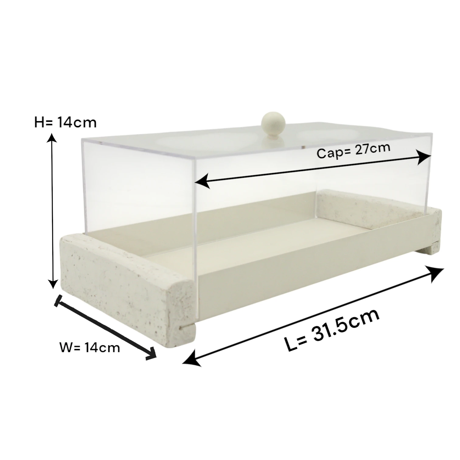 Modern Serving Tray with Clear Acrylic Lid – Minimalist White Display Stand with for Pastries, Desserts & Stylish Organization - Damoo