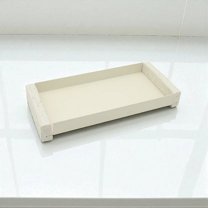 Modern Serving Tray with Clear Acrylic Lid – Minimalist White Display Stand with for Pastries, Desserts & Stylish Organization - Damoo