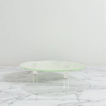 Modern Textured Glass Display Platter with Metal Legs – Elegant Elevated Serving Stand for Desserts, Appetizers & Decor - Damoo