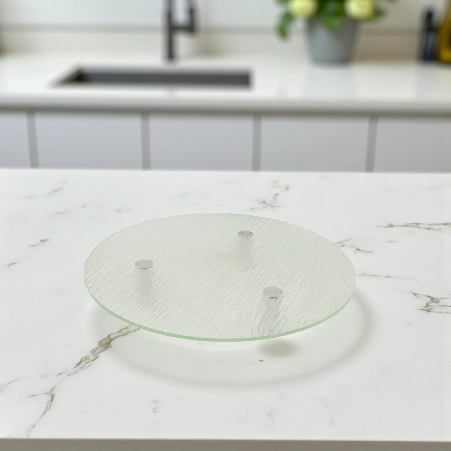 Modern Textured Glass Display Platter with Metal Legs – Elegant Elevated Serving Stand for Desserts, Appetizers & Decor - Damoo