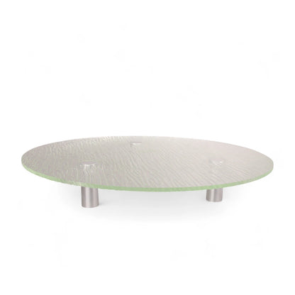 Modern Textured Glass Display Platter with Metal Legs – Elegant Elevated Serving Stand for Desserts, Appetizers & Decor - Damoo