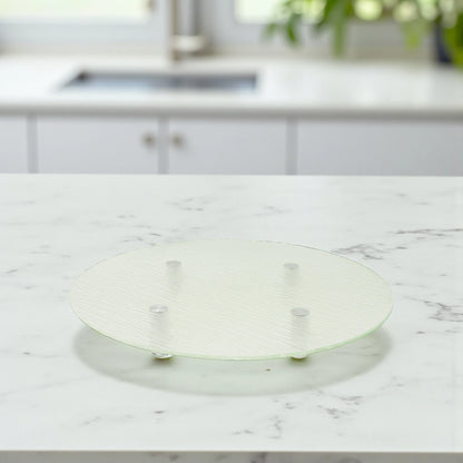 Modern Textured Glass Display Platter with Metal Legs – Elegant Elevated Serving Stand for Desserts, Appetizers & Decor - Damoo