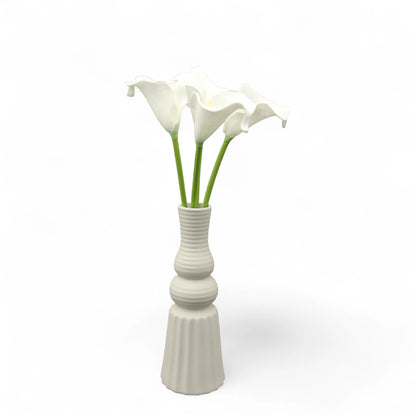 Modern Textured White Ceramic Vase – Geometric Minimalist Flower Vase for Home Decor, Shelf Styling, and Centerpieces - Damoo