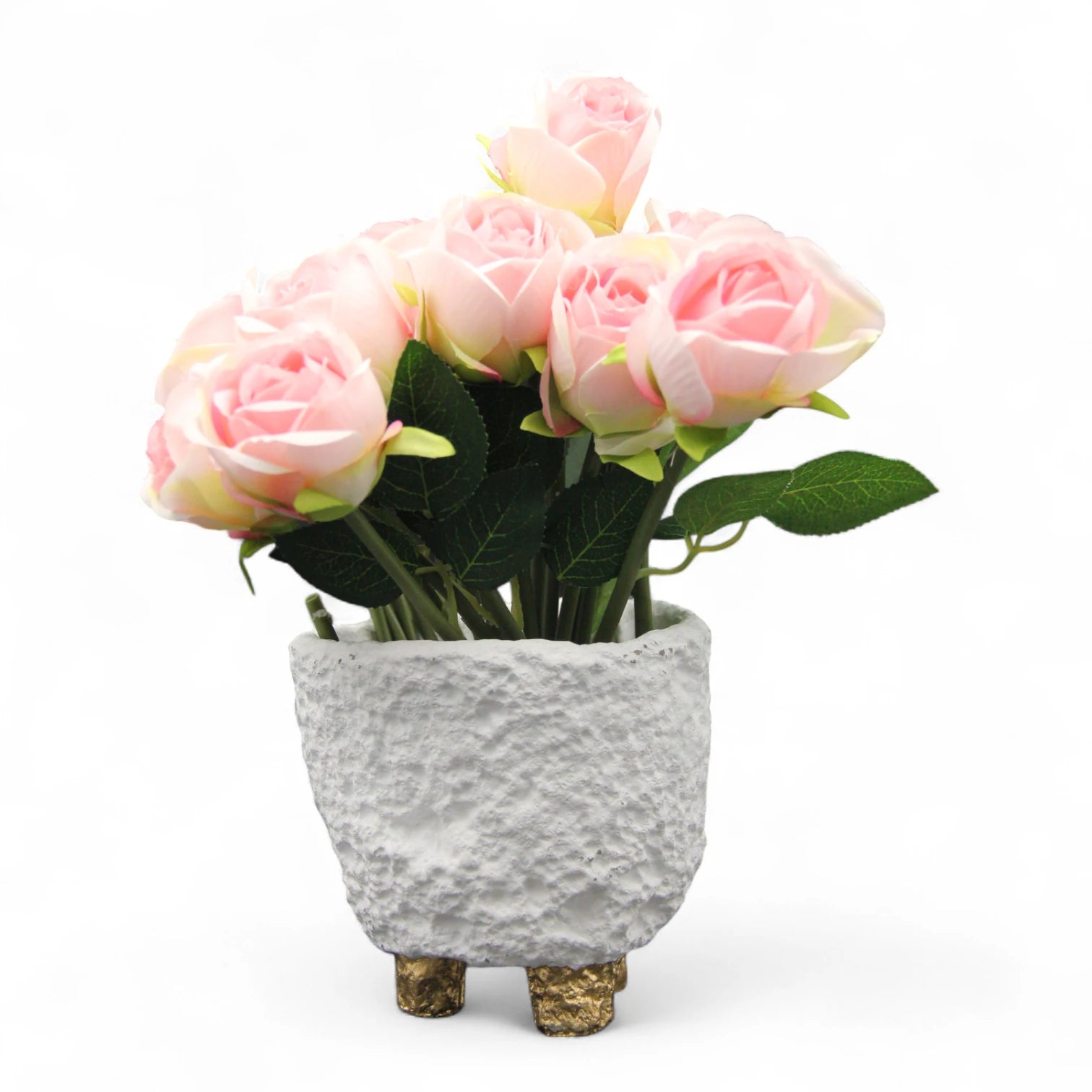 Modern Textured White Vase with Gold Legs – Decorative Ceramic Pot for Home & Office | Minimalist Rustic Planter - Damoo