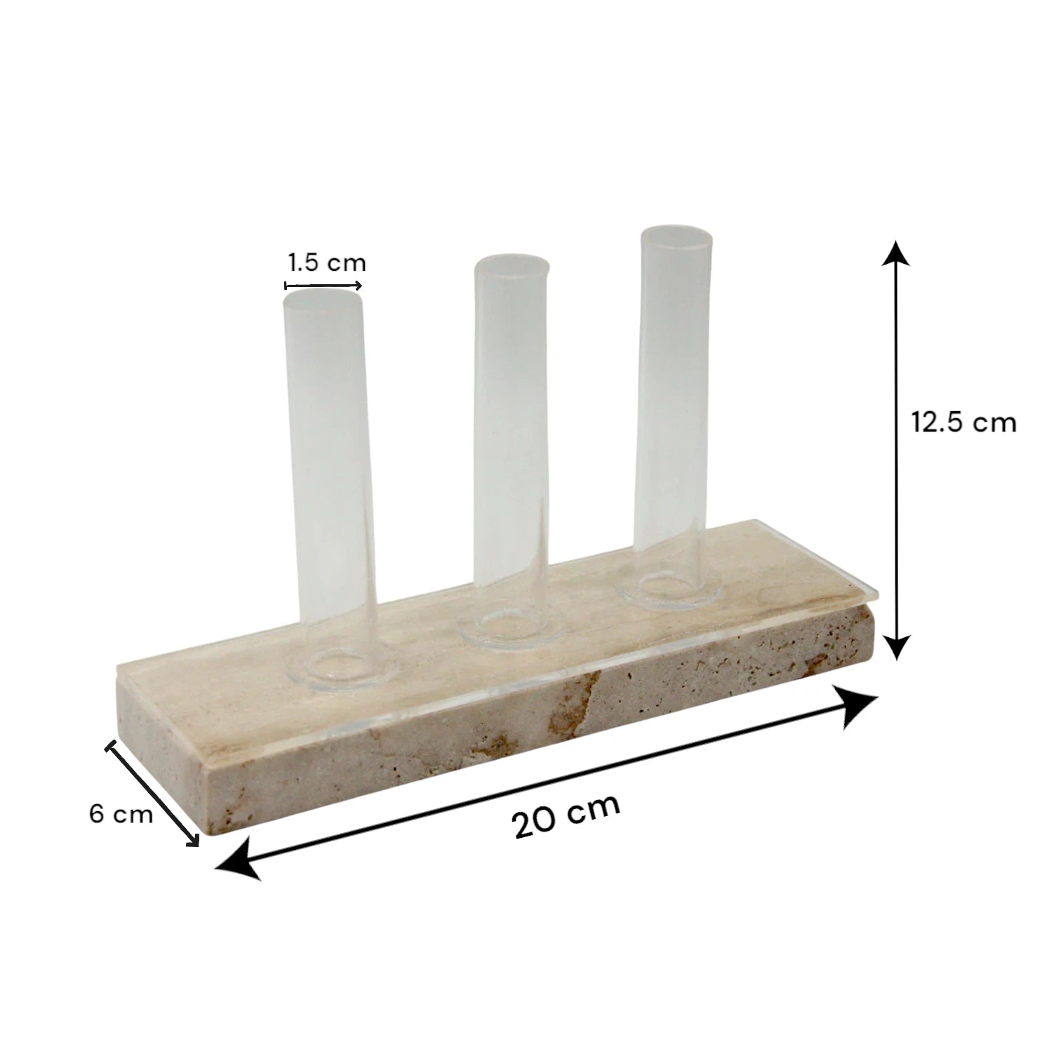 Modern Travertine Beige Vase with Three Clear Tubes – Sculptural Rectangular Stone Centerpiece for Contemporary Living, Dining, or Office Spaces - Damoo