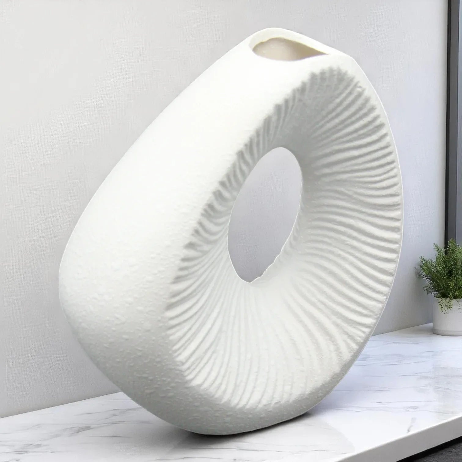 Modern White Abstract Ceramic Vase – Artistic Sculptural Design for Home & Office Décor - Damoo