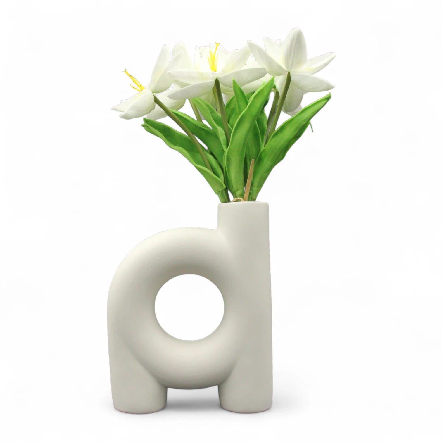 Modern White Ceramic Sculptural Vase – Minimalist & Boho-Inspired Decorative Flower Vase for Pampas Grass, Bouquets & Home Accents - Damoo