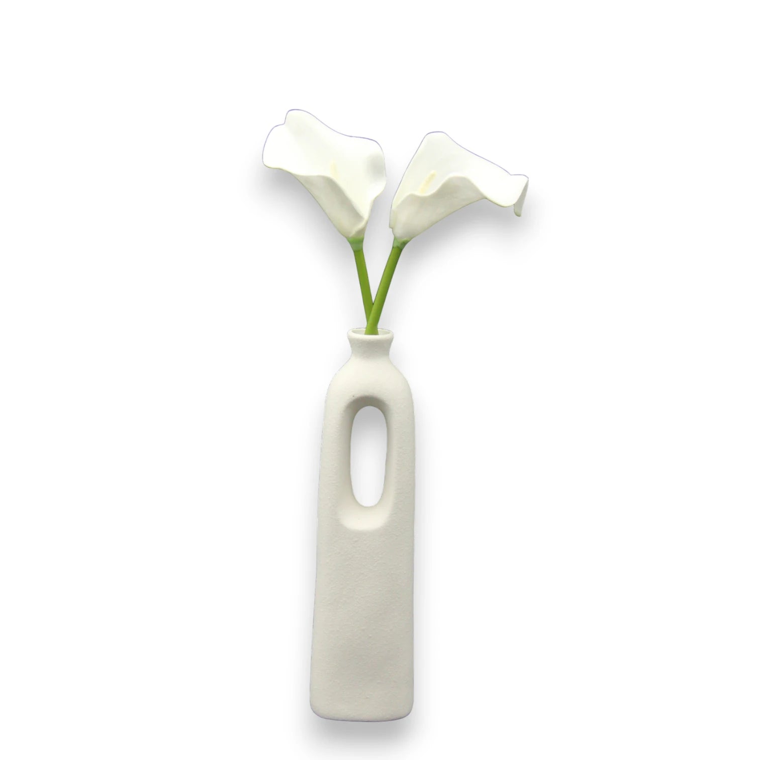 Modern White Ceramic Vase with Cut-Out Design – Minimalist Decorative Flower Holder for Home, Office, or Event Centerpieces - Damoo