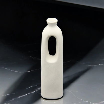 Modern White Ceramic Vase with Cut-Out Design – Minimalist Decorative Flower Holder for Home, Office, or Event Centerpieces - Damoo