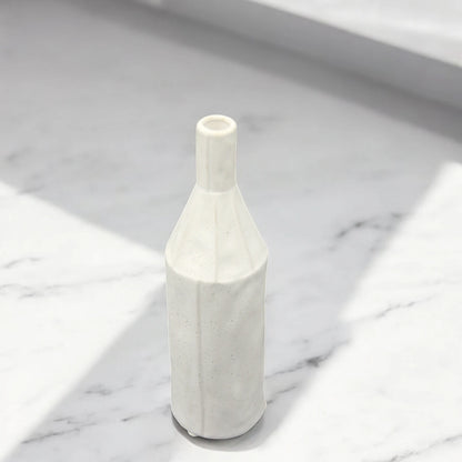 Modern White Geometric Ceramic Vase with Artificial Calla Lily Flowers – Minimalist Decorative Bottle for Home, Office & Event Styling - Damoo