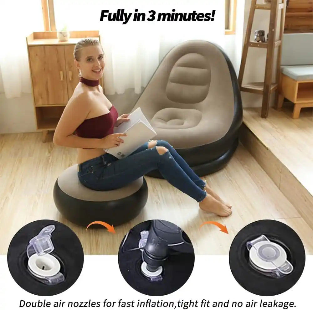 MOMENT Inflatable Sofa with Footrest – Ergonomic Air Lounger Chair for Indoor & Outdoor Use, 116x88x83cm – Portable Blow Up Couch for Camping, Gaming, Reading, Travel & More - Damoo