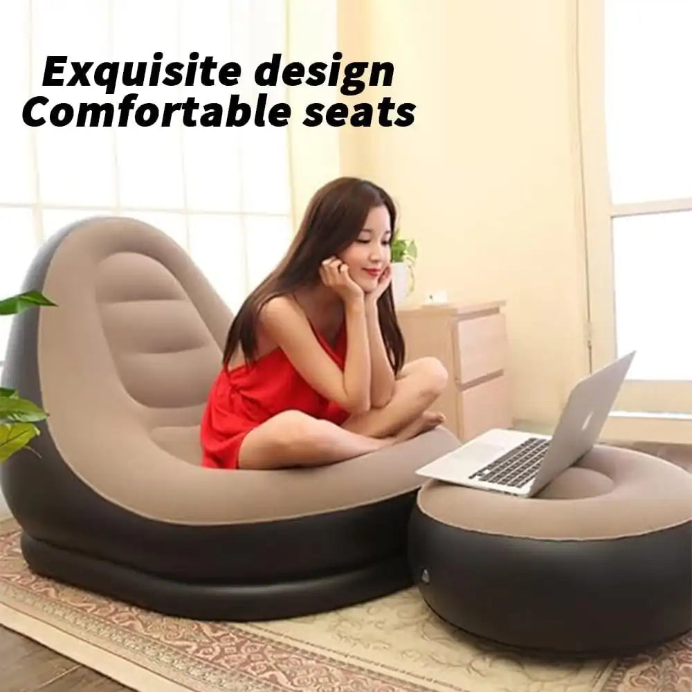 MOMENT Inflatable Sofa with Footrest – Ergonomic Air Lounger Chair for Indoor & Outdoor Use, 116x88x83cm – Portable Blow Up Couch for Camping, Gaming, Reading, Travel & More - Damoo
