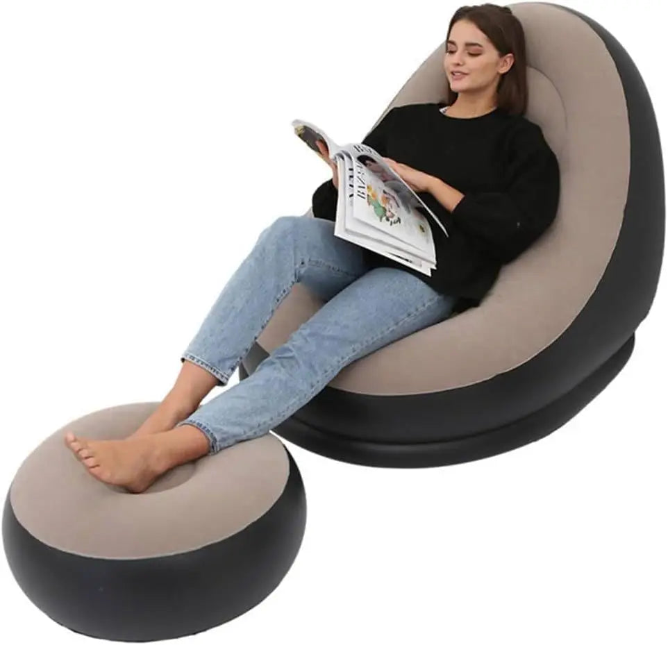 MOMENT Inflatable Sofa with Footrest – Ergonomic Air Lounger Chair for Indoor & Outdoor Use, 116x88x83cm – Portable Blow Up Couch for Camping, Gaming, Reading, Travel & More - Damoo