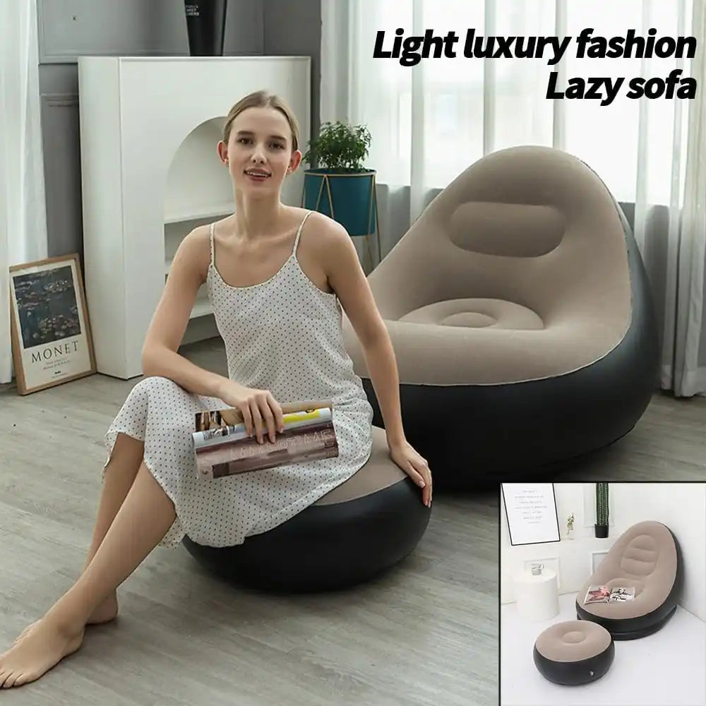 MOMENT Inflatable Sofa with Footrest – Ergonomic Air Lounger Chair for Indoor & Outdoor Use, 116x88x83cm – Portable Blow Up Couch for Camping, Gaming, Reading, Travel & More - Damoo