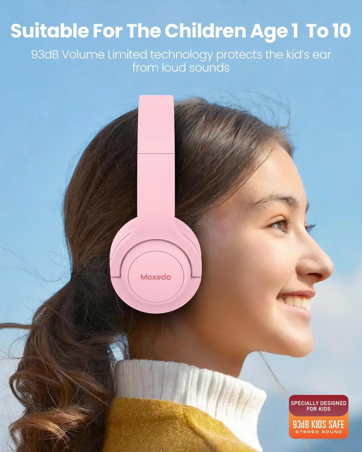 Moxedo Tiny Tunes Wired On-Ear Headphones with Built-in Mic, In-Line Remote, Foldable Adjustable Design, Stereo Sound, 93dB Sensitivity – Lightweight Headset for Music & Calls - Damoo