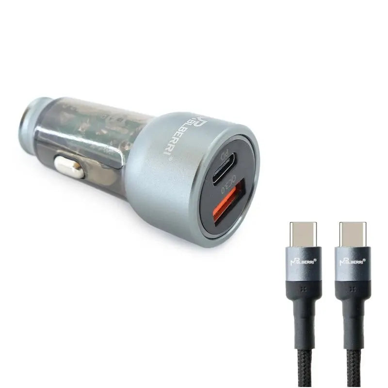 mpBLBERRI 43W Dual Port PD Car Charger – USB-C + USB-A Fast Charging Adapter with PPS | Includes USB-C Cable | Compatible with iPhone, Samsung, iPad, and More - Damoo
