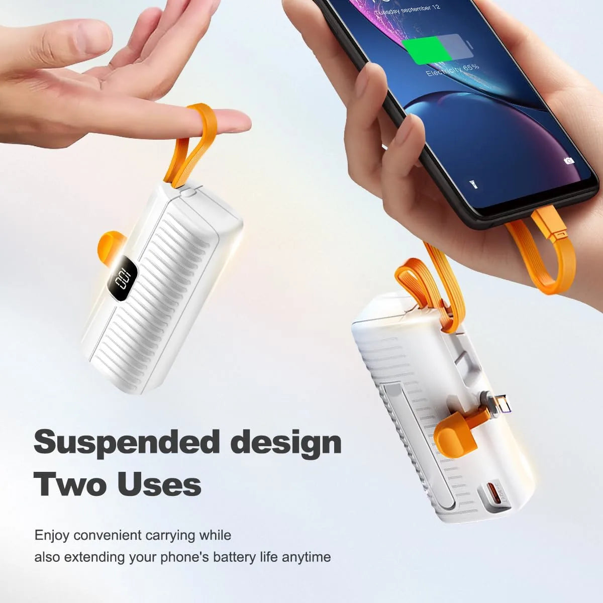 mpBLBERRI 5000mAh Portable Charger Power Bank with Built-in Cables & Stand, Airline Approved, USB-C Compatible, for iPhone, Samsung, and Android Phones - Damoo
