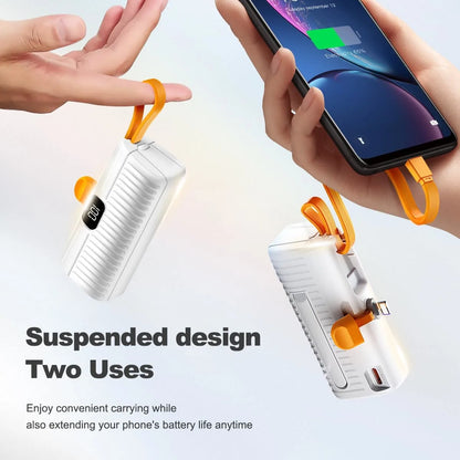 mpBLBERRI 5000mAh Portable Charger Power Bank with Built-in Cables & Stand, Airline Approved, USB-C Compatible, for iPhone, Samsung, and Android Phones - Damoo