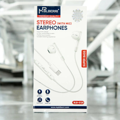 mpBLBERRI Type-C Earphones (1.2m) – HD Sound, Comfortable Fit, Compatible with All USB-C Devices including iPhone 15 Series - Damoo