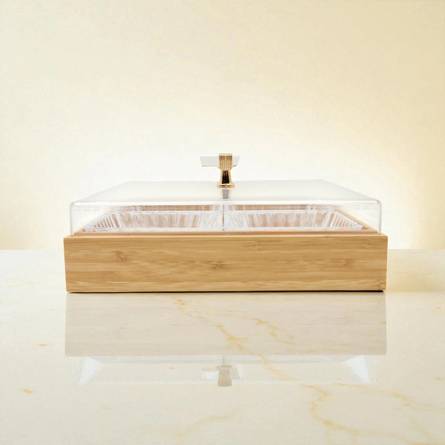 Multipurpose Party Serving Tray with Acrylic Lid – Adjustable Snack Platter with Removable Dividers for Nuts, Candy, Veggies, Chips & More - Damoo