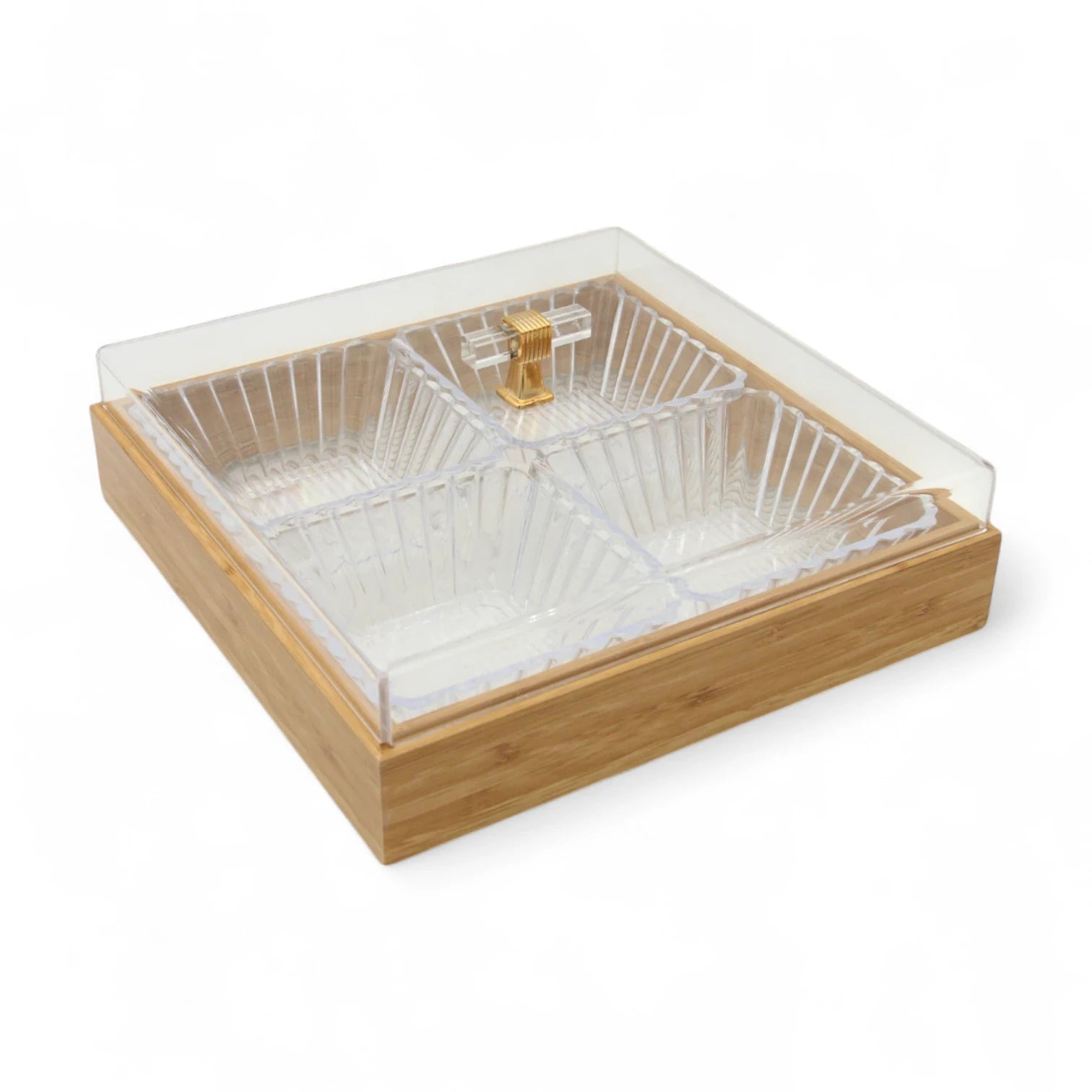 Multipurpose Party Serving Tray with Acrylic Lid – Adjustable Snack Platter with Removable Dividers for Nuts, Candy, Veggies, Chips & More - Damoo