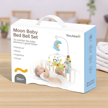 Youleen Moon Baby Bed Bell Set – Musical Carousel with Lights & Hanging Toys | Crib Mobile for Newborns 0M+ with Music & Visual Stimulation - Damoo