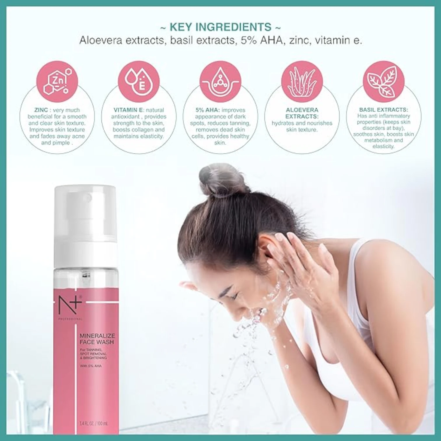 N Plus Professional Mineralise Facewash – Deep Cleansing & Hydrating Gel Cleanser with Essential Minerals – For All Skin Types – 100ml - Damoo