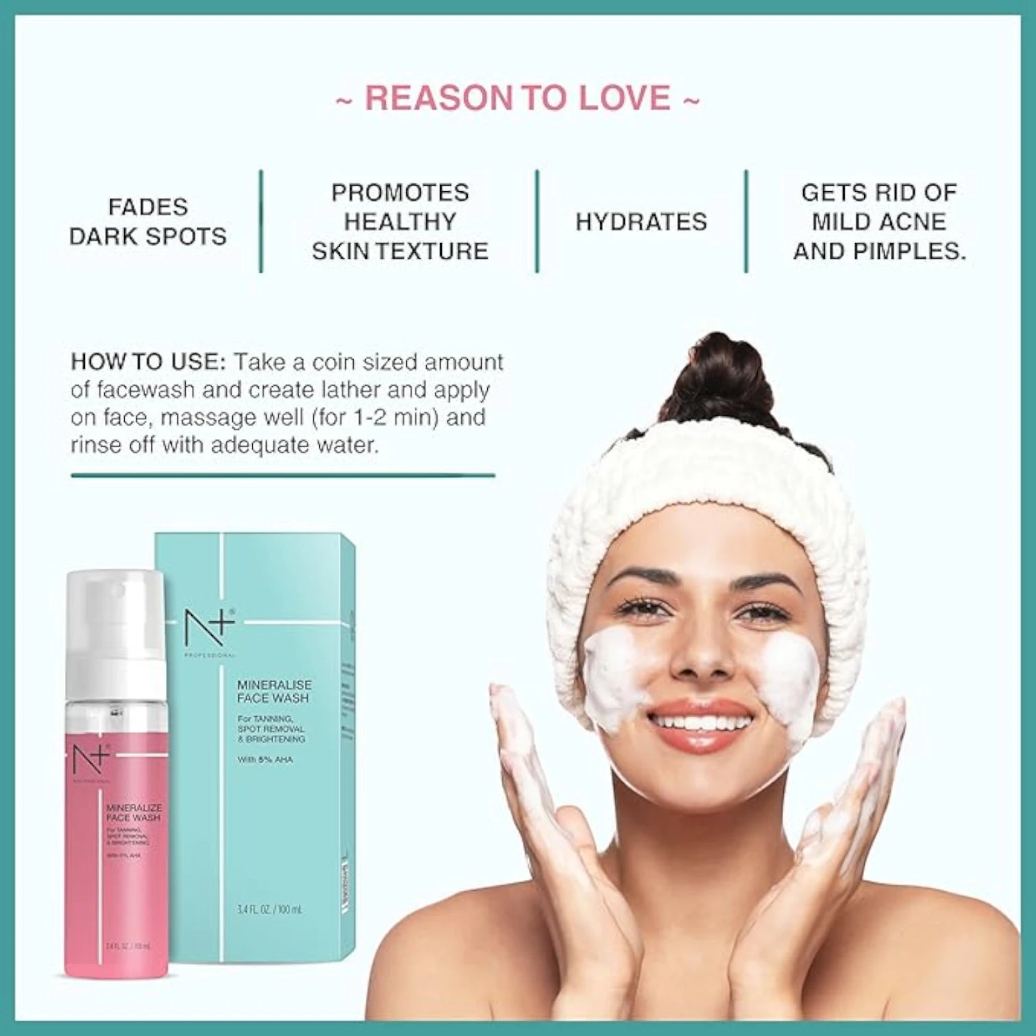 N Plus Professional Mineralise Facewash – Deep Cleansing & Hydrating Gel Cleanser with Essential Minerals – For All Skin Types – 100ml - Damoo