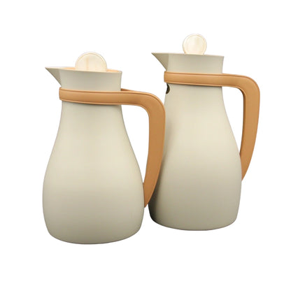 Najib Vacuum Flask Set – 0.7L + 1.0L Modern Thermal Flasks | Rust-Resistant Body | 12H Hot / 24H Cold | Push Button Lid | Non-Asbestos Pink Glass Liner | Durable Comfortable Handle - Damoo