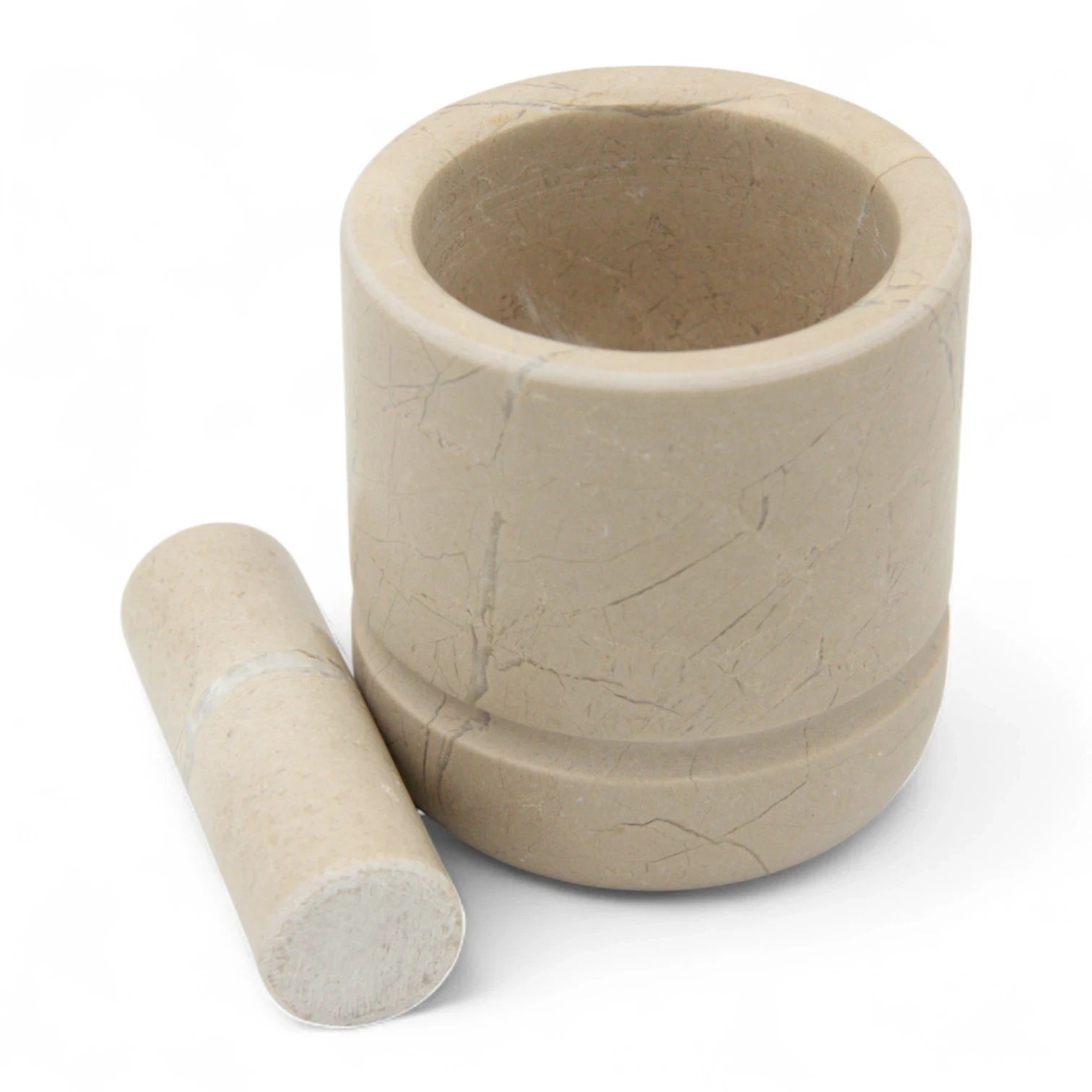 Natural Beige Marble Mortar and Pestle Set – Heavy Duty Stone Grinder for Spices, Herbs & Kitchen Use - Damoo