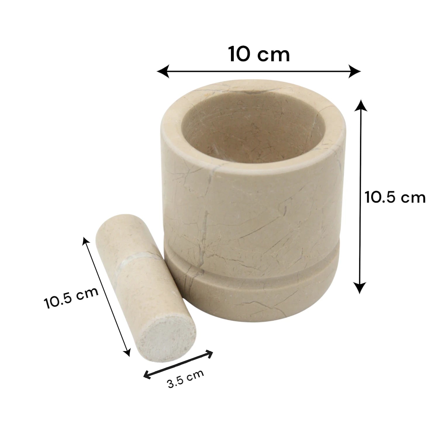 Natural Beige Marble Mortar and Pestle Set – Heavy Duty Stone Grinder for Spices, Herbs & Kitchen Use - Damoo
