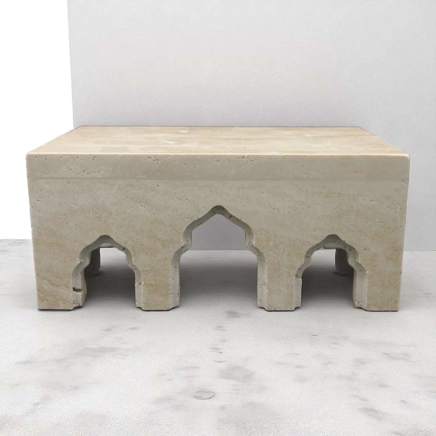 Natural Travertine Display Riser – Decorative Multi-Arch Stone Pedestal for Home Decor, Jewelry & Photography Props - Damoo