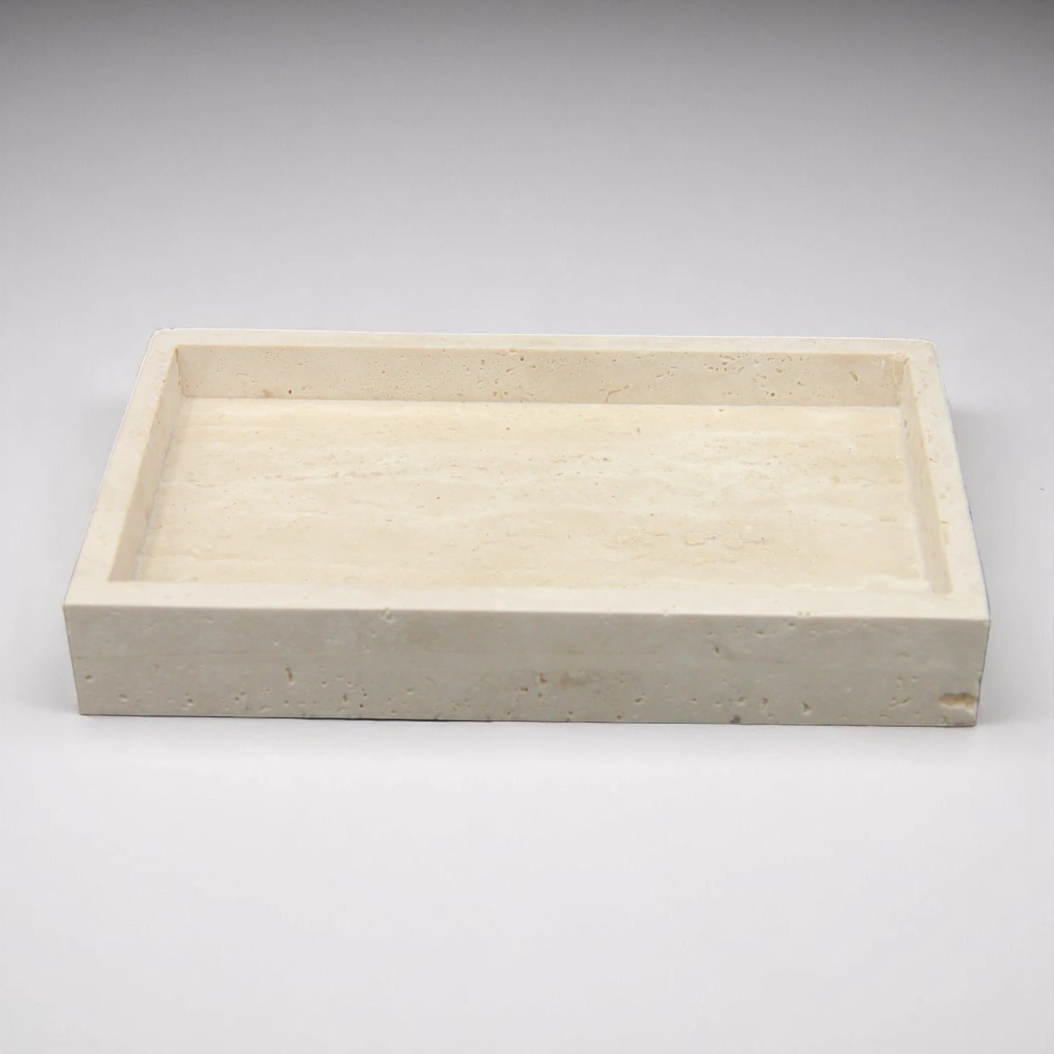 Natural Travertine Rectangular Tray – Minimalist Stone Vanity Organizer for Jewelry, Candles & Bathroom Decor - Damoo