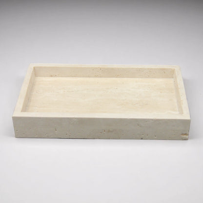 Natural Travertine Rectangular Tray – Minimalist Stone Vanity Organizer for Jewelry, Candles & Bathroom Decor - Damoo
