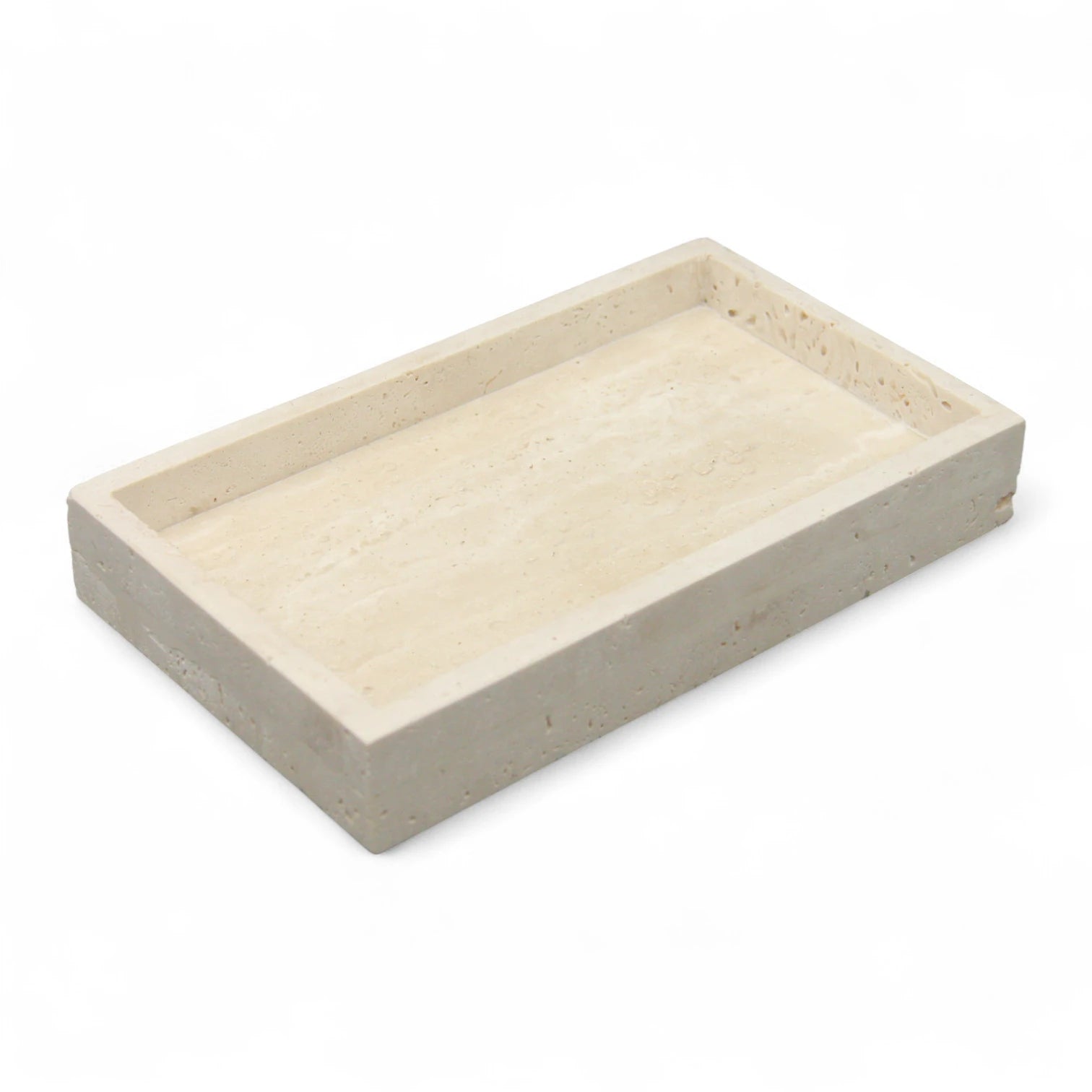 Natural Travertine Rectangular Tray – Minimalist Stone Vanity Organizer for Jewelry, Candles & Bathroom Decor - Damoo