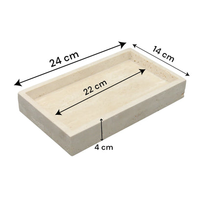 Natural Travertine Rectangular Tray – Minimalist Stone Vanity Organizer for Jewelry, Candles & Bathroom Decor - Damoo