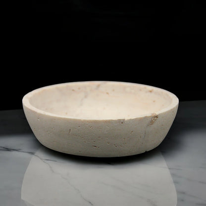 Natural Travertine Stone Bowl – Handcrafted Round Catchall Tray for Keys, Jewelry, Candles, or Decor | Minimalist - Damoo