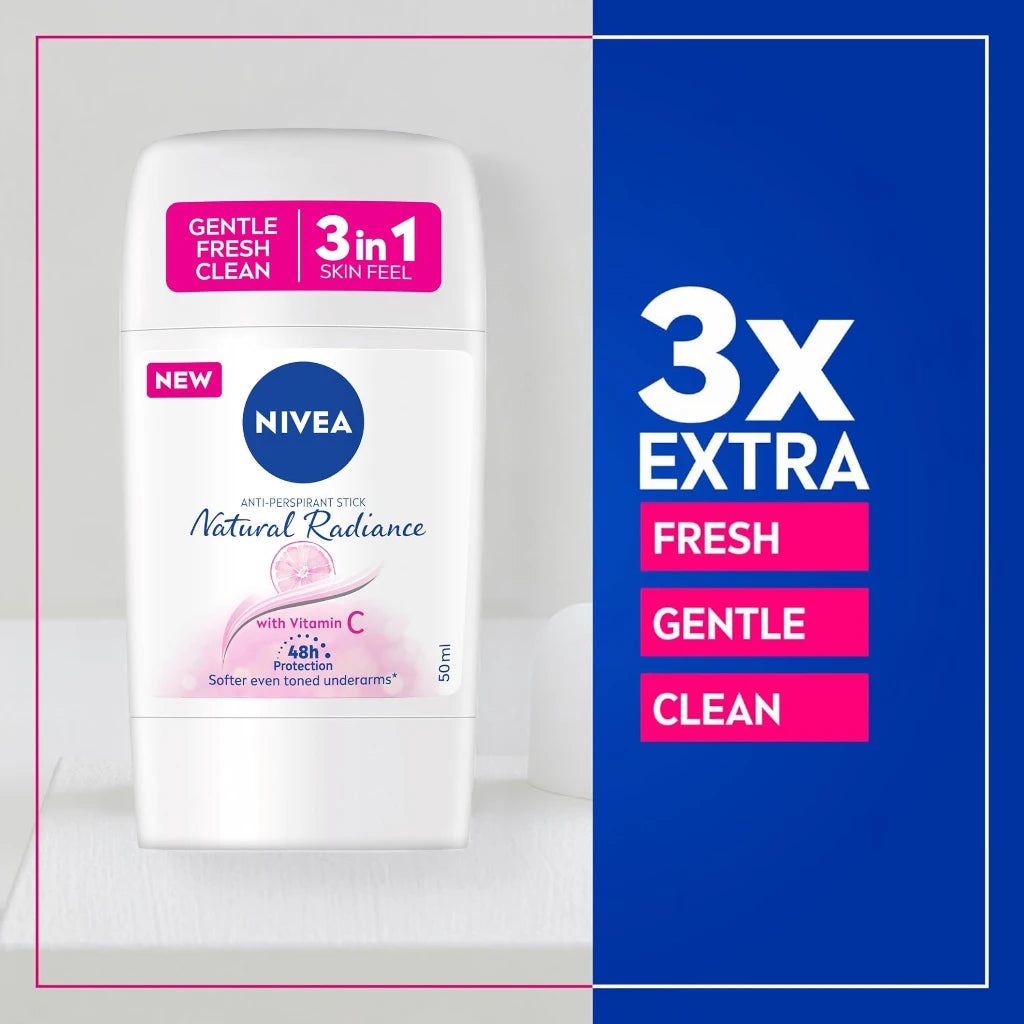 NIVEA 3 in 1 Antiperspirant Stick for Women 50ml – Natural Radiance with Vitamin C, 48h Protection, Alcohol-Free - Damoo
