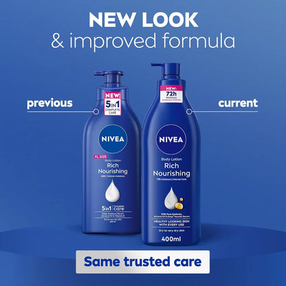 NIVEA Body Lotion for Dry to Very Dry Skin – Rich Nourishing 5in1 Complete Care with Almond Oil, Vitamin E & Deep Nourish Serum – 72H Moisture, 400ml - Damoo