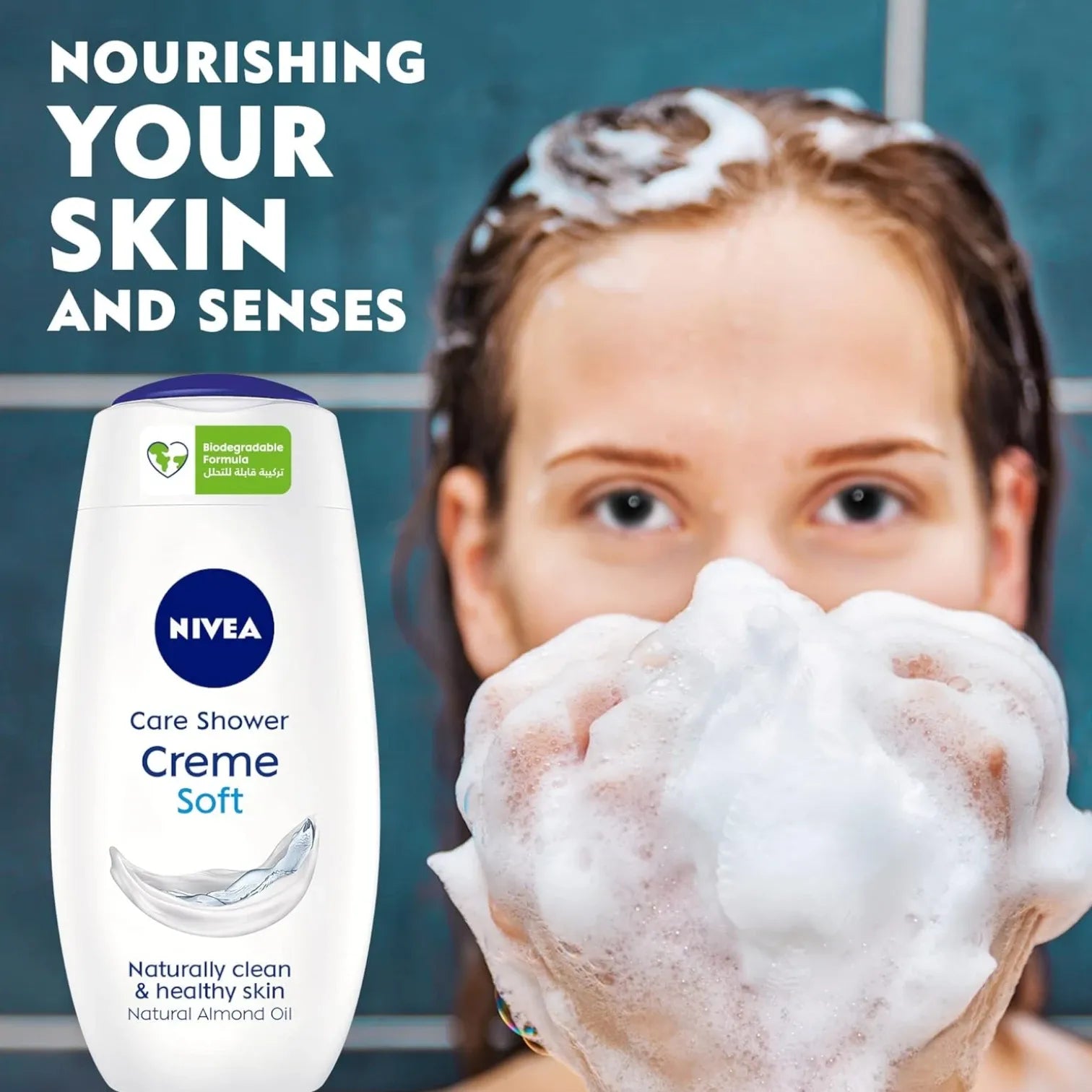 NIVEA Creme Soft Shower Gel Body Wash with Natural Almond Oil & Mild Scent – 250ml, Moisturizing & pH Balanced, Microplastic-Free - Damoo