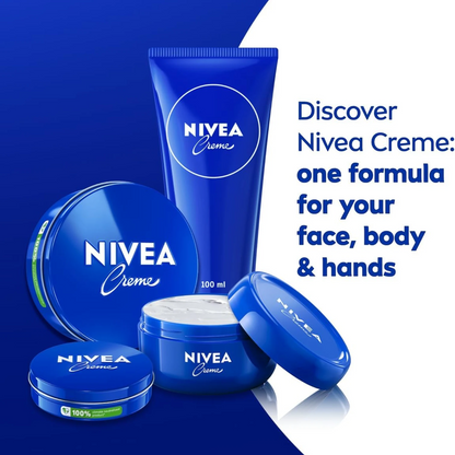 NIVEA Creme Tin 150 ML – Intensive Moisturizing Cream for Face, Hands & Body | With Eucerit®, Panthenol & Glycerin | Preservative-Free | Suitable for All Skin Types - Damoo