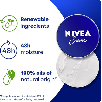NIVEA Creme Tin 150 ML – Intensive Moisturizing Cream for Face, Hands & Body | With Eucerit®, Panthenol & Glycerin | Preservative-Free | Suitable for All Skin Types - Damoo