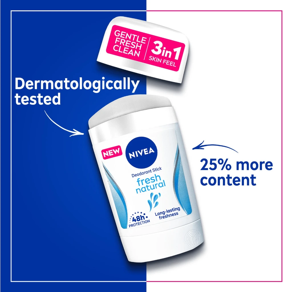 NIVEA Deodorant 3 in 1 Stick for Women 50ml – 48h Antiperspirant Protection, Fresh Natural Scent with Ocean Extracts, Alcohol-Free - Damoo